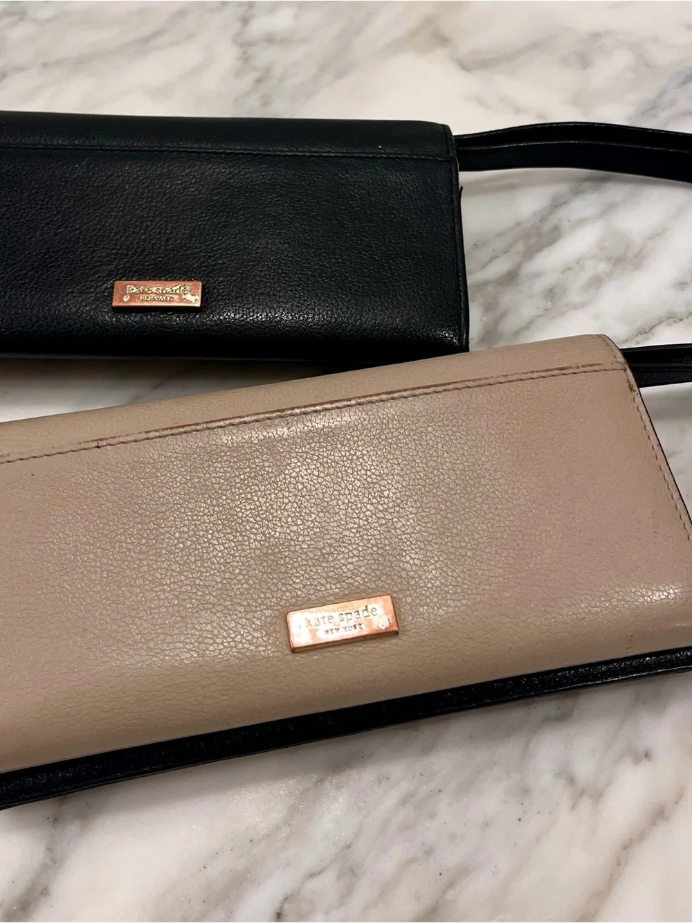 Kate Spade New York Leather Wristlet Wallets – Black & Beige Pair